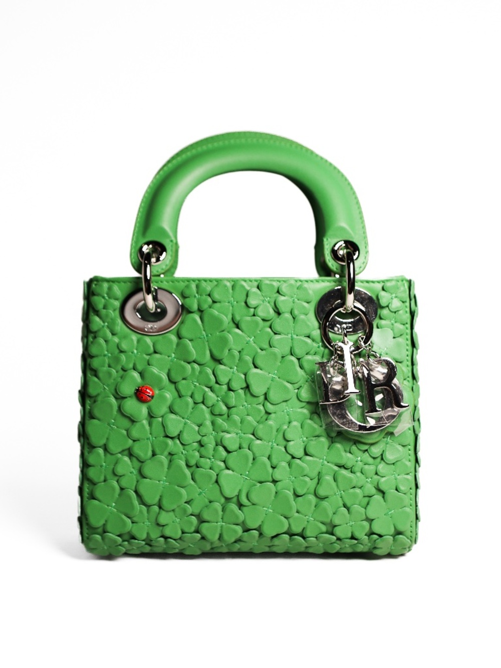 Mini Lady Dior Bag with Strap Clover Lucky Green Lambskin